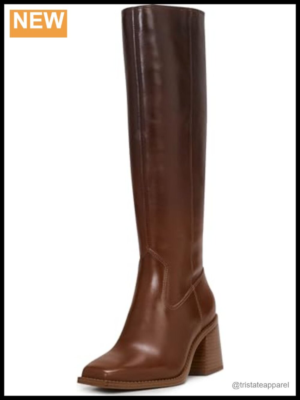 Knee High Boots Women Square Toe Block Heel Narrow Calf Zip Leather